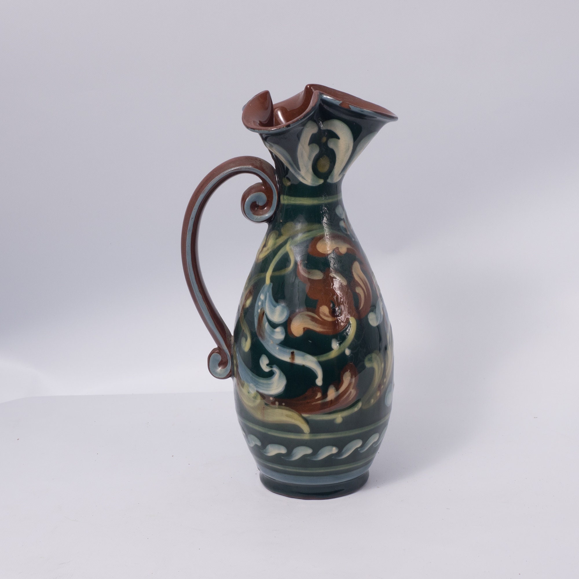 Vintage Green Floral Ceramic Jug/Vase Etsy
