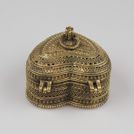 Brass Tribal Art Golden Heart Shape Trinket Box - image 3