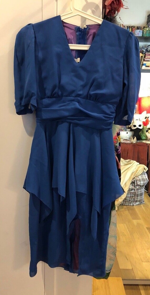 Vintage Sylvia Ann Blue Chiffon Secretary Dress w/