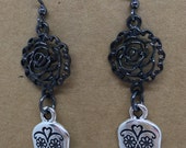 Day Of The Dead Dia de los Muertos Black Silver Sugar Skull 2 1 4 quot Earrings