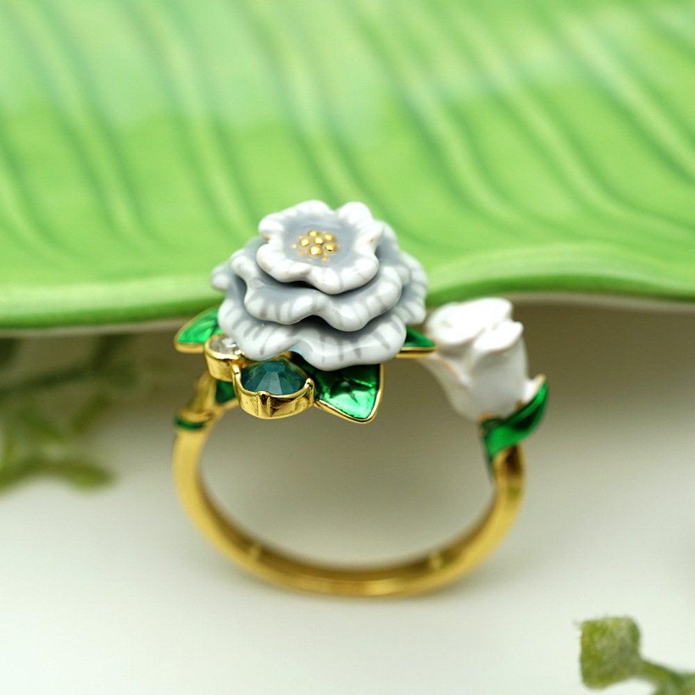 Stylish Genuine Sterling Silver Ring Solid 925 Flower With Enamel Handmade
