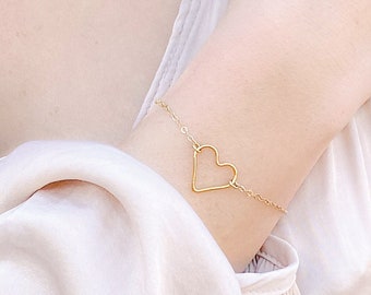 Heart Necklace, Valentines Day Gift, Heart Bracelet, CZ with Heart, Open Heart, Heart Outline, Love Necklace, 14kt Gold Filled, Rose, Silver