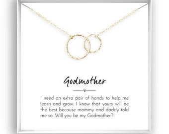 Godmother Gift, Will you be my Godmother, Godmother Proposal, Godmother Necklace, Message Card Poem Quote, 14kt Gold Filled, Rose, Silver,