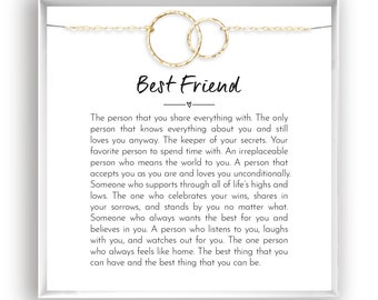 Best Friend Necklace for Best Friend Gift for BFF Jewelry for Bestie Quotes Message Card Poem for Best Friend,14kt Gold Fill, Rose, Silver