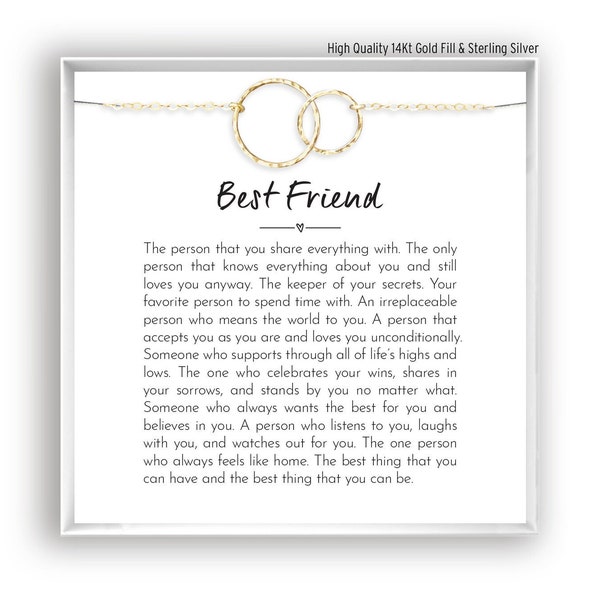 Best Friend Necklace for Best Friend Gift for BFF Jewelry for Bestie Quotes Message Card Poem for Best Friend,14kt Gold Fill, Rose, Silver