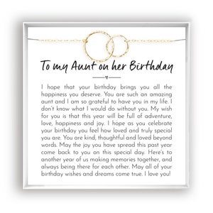 Cadeau d'anniversaire de tante, bijoux d'anniversaire de tante, collier ou bracelet de tante, joyeux anniversaire de tante, citation carte de voeux, or 14 carats, argent rose