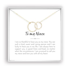 Collier nièce, cadeau nièce, bijoux nièce, meilleure nièce de tous les temps, anniversaire de nièce, 2 cercles liés, or 14 carats, or rose, argent sterling