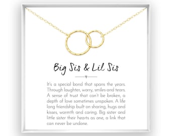 Collar para hermana, regalo para hermana, regalo de cumpleaños para hermana, joyería para hermana, tarjeta de regalo, plata chapada en oro de 14 kt, bsls