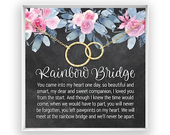 Rainbow Bridge Necklace, Death of a Pet Memorial Necklace, Pet Loss, Pet Sympathy, Pet Remembrance Necklace, 14kt Gold Fill, Rose, Silver BF