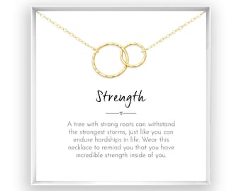 Collar de fuerza, regalo de apoyo, joyería, regalo de empoderamiento, regalo motivacional, regalo inspirador, regalo de aliento, relleno de oro de 14 kt, plata rosa W