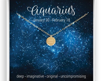 Aquarius Necklace, Zodiac Necklace, Horoscope Necklace, Aquarius Jewelry, Astrology Sign, Aquarius Birthday Gift, 14kt Gold Fill Rose Silver