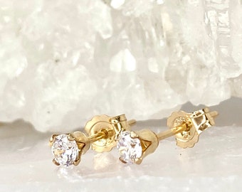 Cubic Zirconia Stud Earrings, 14K Gold Filled Stud Earrings with Stone, Tiny Diamond Studs, Sterling Silver CZ Studs, Bridesmaid CZ Earrings