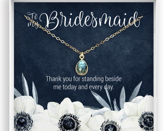 Bridesmaid Necklace Gift, Bridesmaid Proposal Gift Idea, Dainty Gemstone Pendant, Bridal Party Jewelry, 14kt Gold Filled or Sterling Silver