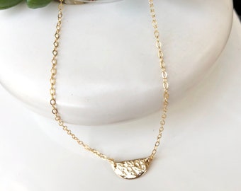 Half Circle Necklace, Hammered Necklace, Half Moon Necklace, Semi-circle Necklace, Geometric Necklace, 14kt Gold Filled or Sterling Silver
