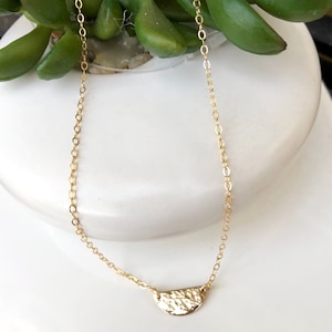 Half Circle Necklace, Hammered Necklace, Half Moon Necklace, Semi-circle Necklace, Geometric Necklace, 14kt Gold Filled or Sterling Silver