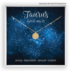 Taurus Necklace, Zodiac Necklace, Horoscope Necklace, Taurus Jewelry, Astrology Sign, Taurus Birthday Gift, 14kt Gold Filled, Rose, Silver