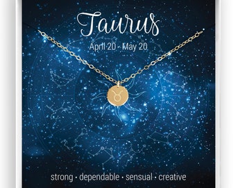 Taurus Necklace, Zodiac Necklace, Horoscope Necklace, Taurus Jewelry, Astrology Sign, Taurus Birthday Gift, 14kt Gold Filled, Rose, Silver