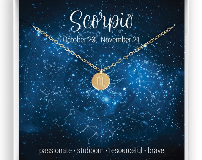 Scorpio Necklace, Zodiac Necklace, Horoscope Necklace, Scorpio Jewelry, Astrology Sign, Scorpio Birthday Gift, 14kt Gold Filled, Rose,Silver