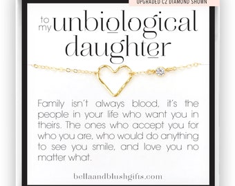 Unbiological Daughter Gift, Open Heart Necklace, Bonus Daughter, Heart Bracelet, Stepdaughter Gift, Christmas Gift, 14kt Gold Filled  Silver
