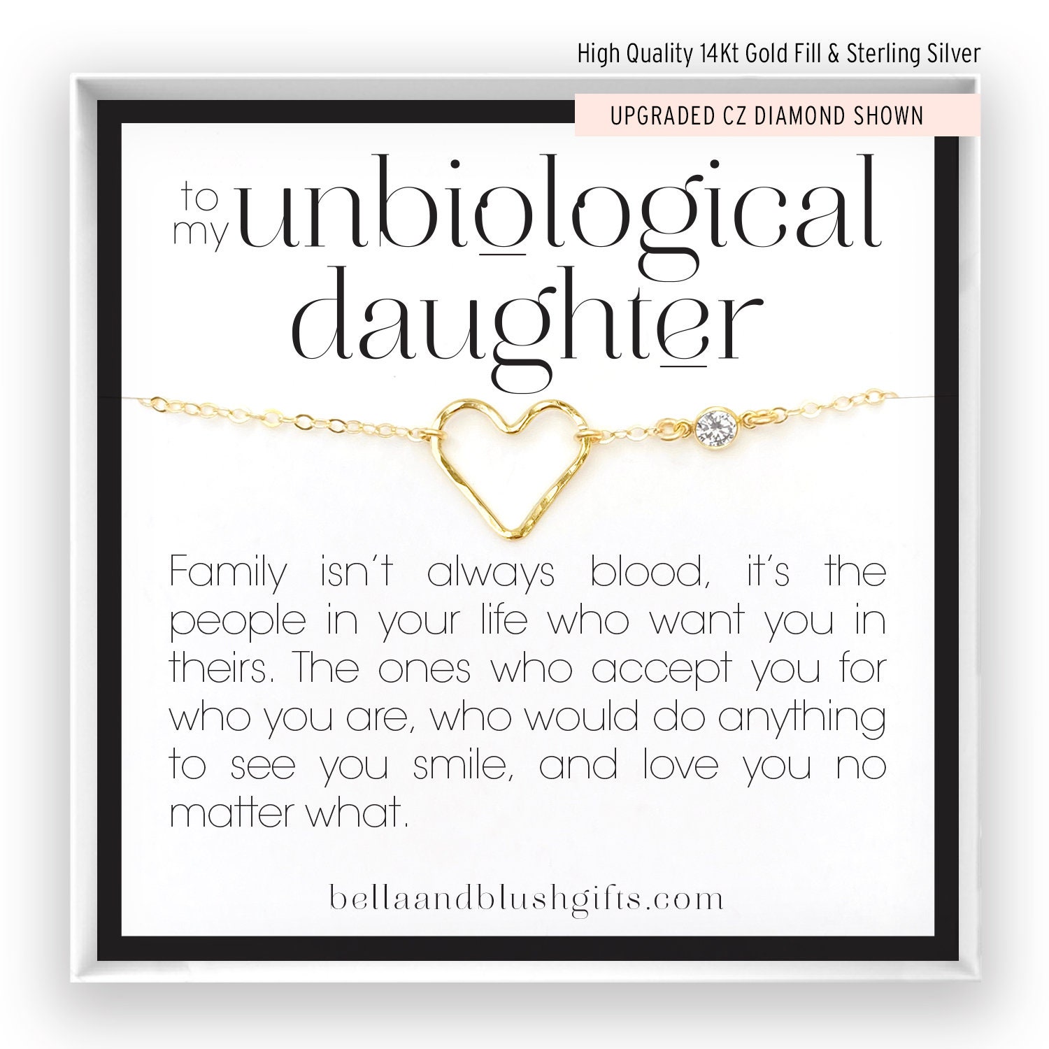Unbiological Daughter Gift Open Heart Necklace Bonus