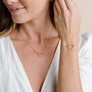 18th Birthday Gift for Girls, Open Heart Necklace, Gift for 18 Year Old Girl, Heart Bracelet, 18 Birthday Jewelry, Gold Fill Rose Silver BW image 2