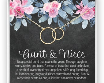 Aunt Niece Necklace, Aunt Niece Gift, Aunt Niece Jewelry, Aunt Niece Quotes, Birthday Gift, Christmas Gift, 14kt Gold Filled, Rose, Silver