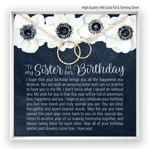 Cadeau d'anniversaire de soeur, bijoux d'anniversaire de soeur, cadeau de collier de soeur, cadeau attentionné, citation de carte de message, en or 14 kt, rose, argent