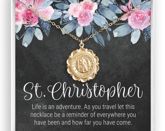 Saint Christopher Necklace, Gold Medallion Necklace, Travelers Necklace, Protection Necklace, Traveling Saint Necklace, Religious Jewelry