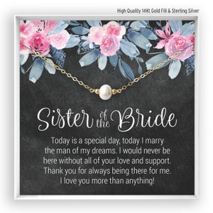 Cadeau de soeur de la mariée, cadeau de mariage de sœur de la mariée, collier de perles, cadeau de mariée de remerciement, bijoux en perles, remplissage en or 14 carats, rose, argent
