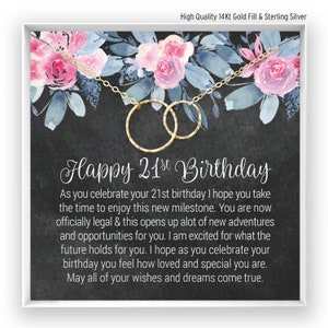 Cadeau d'anniversaire 21 ans, collier 21e anniversaire, anniversaire clé, joyeux anniversaire, cadeau bijoux pour elle, cadeau de fête, argent rose rempli d'or 14 carats