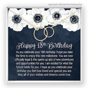 Cadeau 18e anniversaire pour fille, collier 18 ans, cadeau d'anniversaire important, joyeux anniversaire, cadeau bijoux, or 14 ct, rose, argent