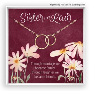 Collier cadeau belle-soeur, cadeau de mariage belle-soeur, future mariée, carte à message poème, or 14 carats, remplissage d'or rose, argent sterling