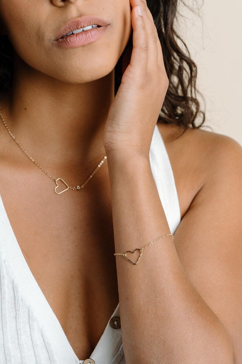 18th Birthday Gift for Girls, Open Heart Necklace, Gift for 18 Year Old Girl, Heart Bracelet, 18 Birthday Jewelry, Gold Fill Rose Silver BW image 4
