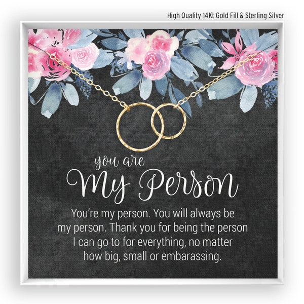 You Are My Person Gift, Best Friend Gift, You're My Person Necklace, Greys Anatomy Quote, Bestie Gift, BFF Gift, 14kt Gold Fill, Rose Silver