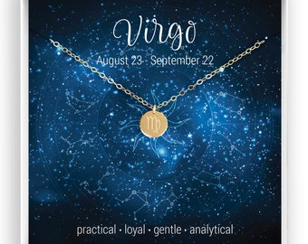 Virgo Necklace, Zodiac Necklace, Horoscope Necklace, Virgo Jewelry, Astrology Sign, Virgo Birthday Gift, in 14kt Gold Filled, Rose, Silver