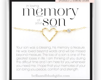 Loss of Son Gift, Grief Gift, Sympathy Gift, Son Remembrance Necklace, Son Memorial Gift, Bereavement Gift, Heart Necklace or Bracelet