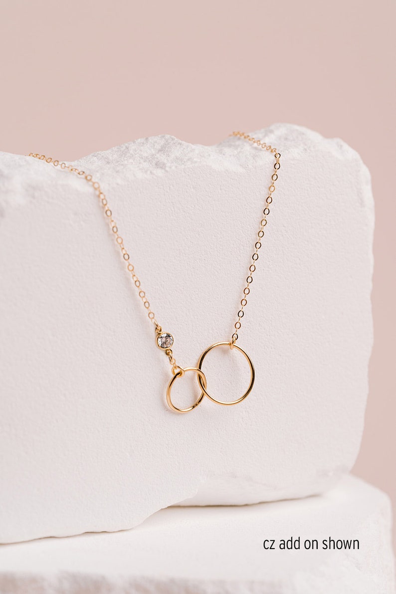 Entwined Circles Necklace, Dainty Linked Infinity Rings, Interlocking Eternity Circles, Sister Gift, in 14kt Gold Filled ,Rose Gold, Silver image 9