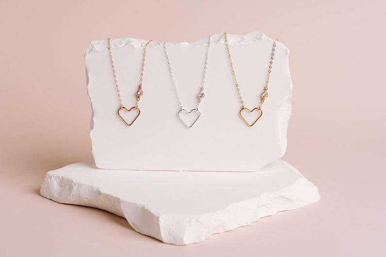 18th Birthday Gift for Girls, Open Heart Necklace, Gift for 18 Year Old Girl, Heart Bracelet, 18 Birthday Jewelry, Gold Fill Rose Silver BW image 11