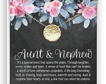 Aunt Nephew Necklace,Aunt Nephew Gift, Aunt Nephew Jewelry, Aunt Nephew Quotes, Birthday Gift, Christmas Gift, 14kt Gold Filled, Rose Silver