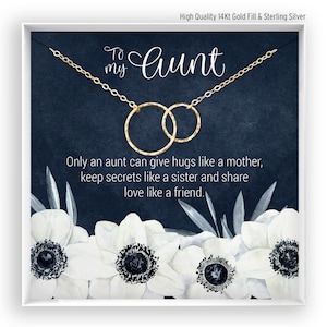 Collier tante, cadeau tante, bijoux tante, meilleure tante de tous les temps, anniversaire de tante, 2 cercles entrelacés, or 14 carats, argent sterling or rose