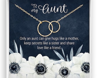 Aunt Necklace, Aunt Gift, Aunt Jewelry, Best Aunt Ever, Auntie Birthday, 2 Interlocking Circles, 14kt Gold Filled, Rose Gold Sterling Silver