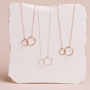 Entwined Circles Necklace, Dainty Linked Infinity Rings, Interlocking Eternity Circles, Sister Gift, in 14kt Gold Filled ,Rose Gold, Silver image 7