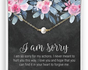 Apology Gift, Im Sorry Necklace Gift, Sorry Card, Apology Necklace for Her, Apology Card, Wife, Boyfriend, Girlfriend, Sister, Friend, Pearl