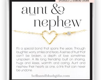 Aunt & Nephew Necklace, Open Heart Necklace, Aunt Gift, Heart Bracelet, Gift from Nephew, Christmas Gift, Birthday, 14kt Gold Fill or Silver