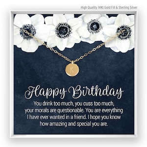 Collier cadeau d’anniversaire drôle, cadeau d’anniversaire pour ami, carte d’anniversaire drôle, cadeau d’humour, bijoux d’anniversaire, en or 14kt rempli, rose, argent