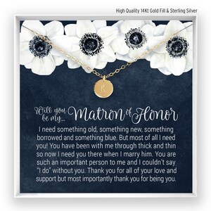 Personalized Matron of Honor Necklace Gift, Matron of Honor Proposal, MOH Jewelry, Wedding Party Gifts, 14kt Gold Fill, Silver, Rose,NF LONG