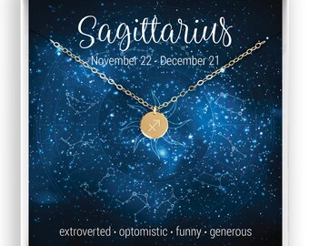 Sagittarius Necklace, Zodiac Necklace, Horoscope Necklace, Sagittarius Jewelry, Astrology Sign, Birthday Gift, 14kt Gold Filled Rose Silver