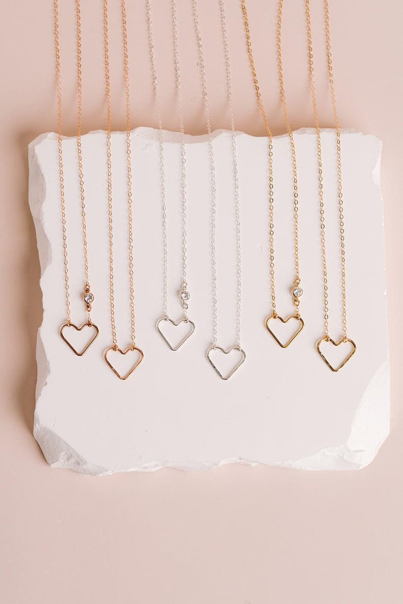18th Birthday Gift for Girls, Open Heart Necklace, Gift for 18 Year Old Girl, Heart Bracelet, 18 Birthday Jewelry, Gold Fill Rose Silver BW image 5