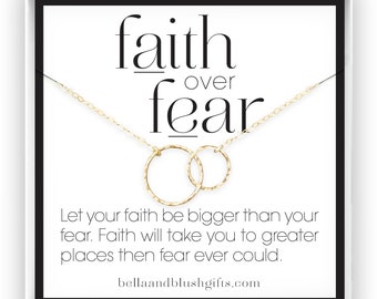 Faith Over Fear Necklace, Mantra Necklace, Christian Gift for Her, Inspirational Necklace, in 14kt Gold Filled, Sterling Silver, Rose Gold