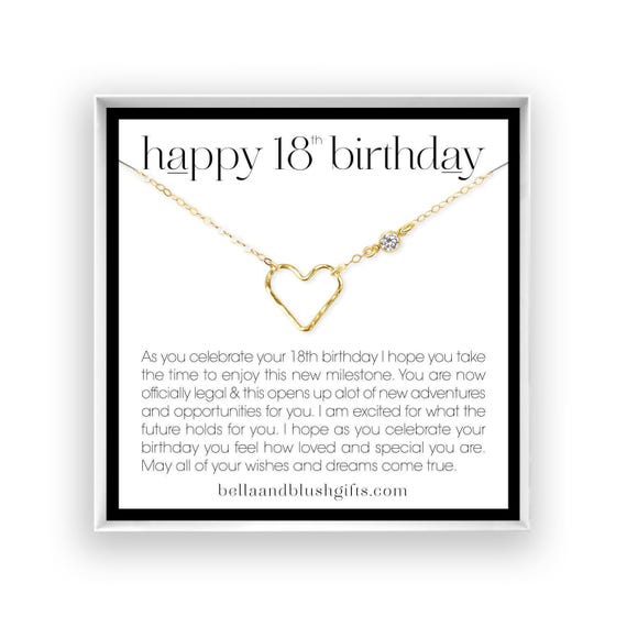 18th Birthday Gift for Girls, Open Heart Necklace, Gift for 18 Year Old Girl, Heart Bracelet, 18 Birthday Jewelry, Gold Fill Rose Silver BW
